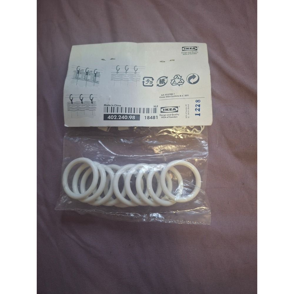 IKEA Syrlig Curtain Rings with Clips and Hooks White 10 Pack 402.240.98 NEW